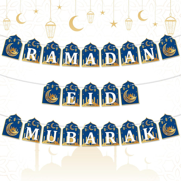 WATINC 2 in 1 Ramadan Banner Eid Mubarak Decoration, No DIY Needed Hanging Banners Decor for Home, Tree, Wall 10 Feet