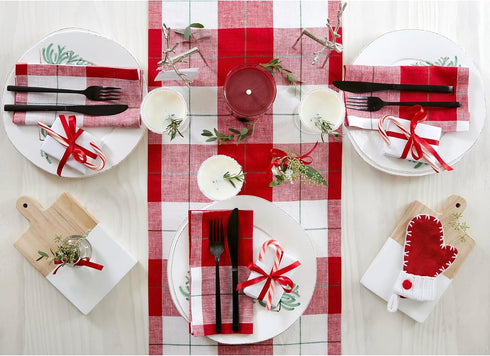 36 Inches 100% 14 36 Inch Solino Home Linen Christmas Plaid Table Runner - Pure Linen Very Merry Plaid Short Table
