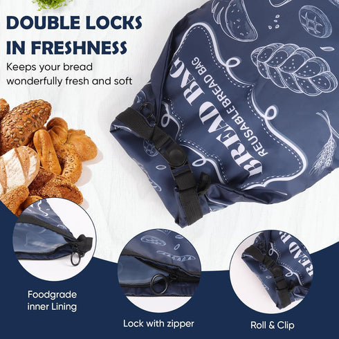 Seaury Kareen 2 Packs Bread Bag, Reusable Sourdough Storage Bag With Zipper for Homemade Loaf- Large Freezer Container