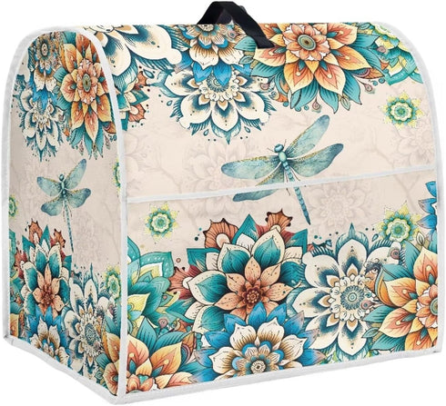UNICEU Boho Floral Dragonfly Kitchen Aid Mixer Protective Dust Cover, Stand Mixer Blender Cover with Pocket