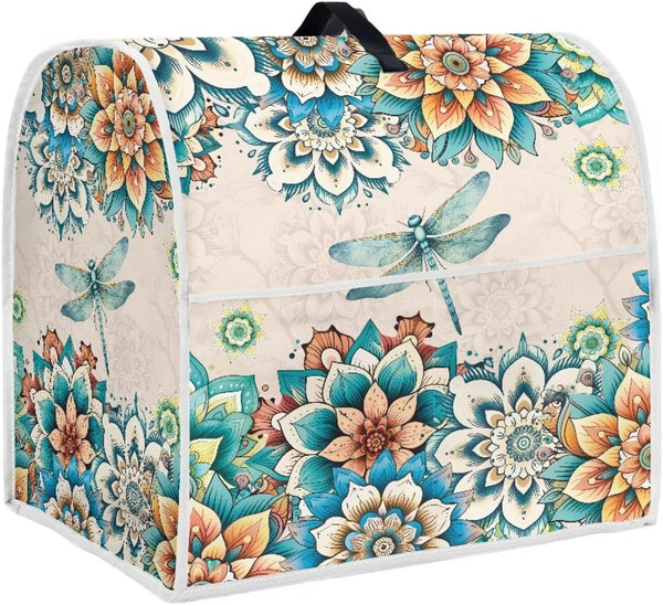 UNICEU Boho Floral Dragonfly Kitchen Aid Mixer Protective Dust Cover, Stand Mixer Blender Cover with Pocket