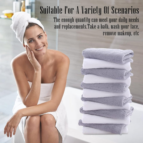 12 Pack Set TENSTARS Premium Washcloths - Quick Drying- Soft Microfiber Coral Velvet Highly Absorbent Wash Clothes