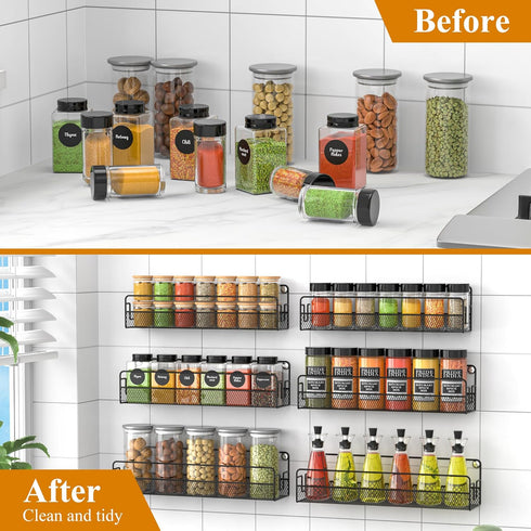 OneAhead Design 3 6 Pack Wall Mounted Spice Rack Organizer, Pantry Door Organizer & Hanging Storage Baskets, Metal
