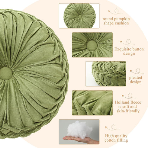 2 15'' Drydiet Pcs Round Throw Velvet Pillows Decorative Pleated Throw Pillows Diameter Accent Pumpkin Boho Chair
