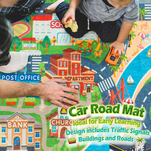 47" Car Rug Play Mat for Kids Toy Cars, Road Traffic Playmat for Kid Bedroom, Non-Slip Machine Washable Town City Race