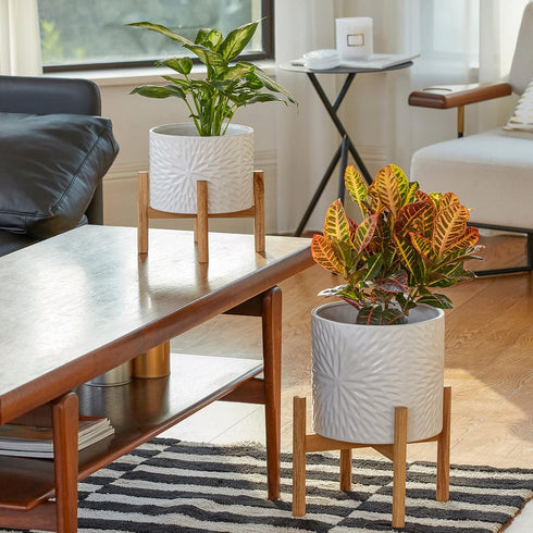 8 Inch LA JOLIE MUSE White Planter with Stand,Mid Century Planters for Indoor Plants,Ceramic Plant Pot with Stand