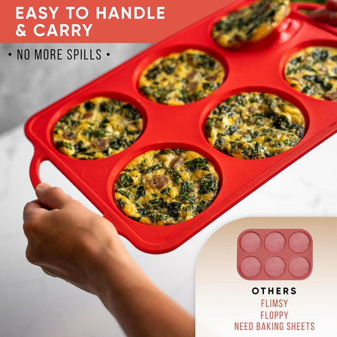 Silicone Muffin Top Pans for Baking - 4 Inch Jumbo Size Egg Baking Pan - RED Whoopie Pie Baking Pans