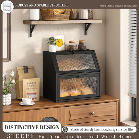 Countertop STDDRE Bread Box for Kitchen Bin Double Layer Bread Box Storage Container Extra Large Capacity with Diamond