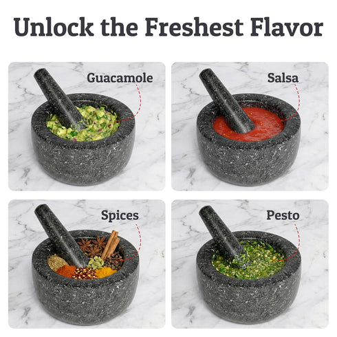 2 Set,100% 6.3 Inch Priority Chef Heavy Duty Large Cup Mortar and Pestle Granite, Non Slip Base, Make Fresh Guacamole