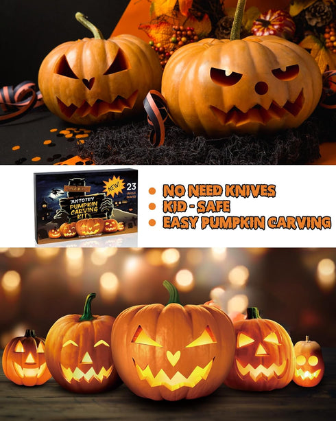 JUSTOTRY Pumpkin Carving Kit with Hammer, Safe for Kids, Durable Stainless Steel Non-knife Tools, 23 PCS