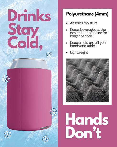 PartyPrints 25 Pack Neon Pink Blank Can Cooler Sleeves - Customizable Insulated Foam for 12oz Regular & 16oz Tall Cans