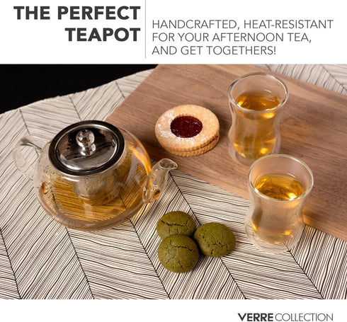 Glass Teapot Kettle with Stainless Steel Infuser | Stovetop Safe Loose Leaf Tea Pot (27 Ounce)