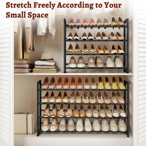 4-Tier Closet FAVOOSTY Expandable Shoe Rack, Adjustable Shoe Shelf Storage Organizer Space Saving Metal Free Standing