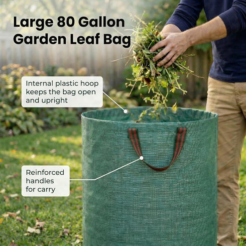 3-Pack 80 Gardzen Gallon Yard Waste Bags, Reusable Heavy Duty Collapsible Garden Leaf Bags with Plastic Ring, Stand-Up