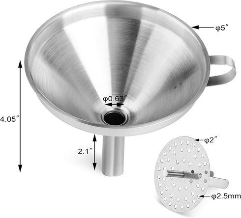 New Star Foodservice Stainless Steel Funnel, 5" with Detachable Strainer/Filter, Silver