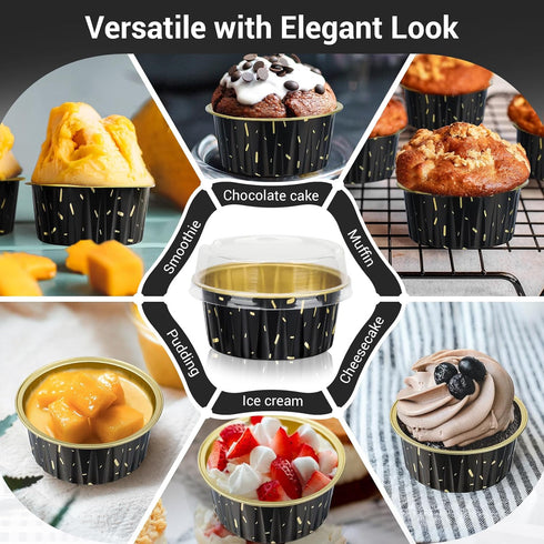 EUSOAR 50pcs Muffin Liners, Disposable Aluminum Foil Cupcake Baking Cups with Lids for Ramekins and Cases.