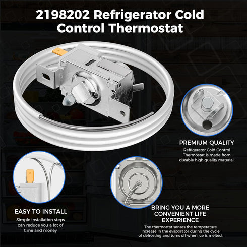 Romalon 2198202 Refrigerator Cold Control Thermostat Compatible for WhirlPool Kenmore, Replaces Part 2161284 2198201