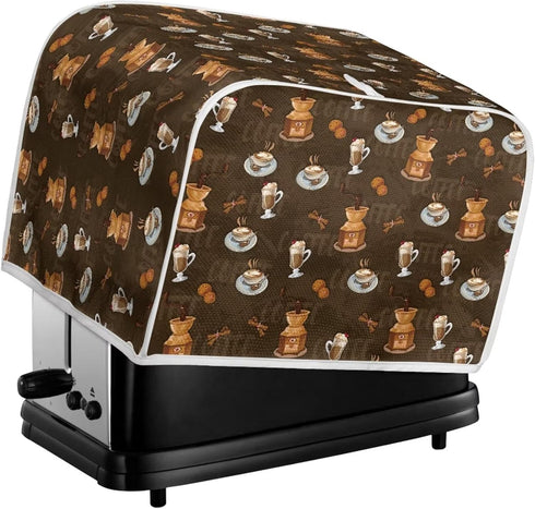 Toaster Dust Cover for 2 Slice Microwave Oven, Stain Resistant Kitchen Appliance Cover with Handle, Coffee Dessert Brown