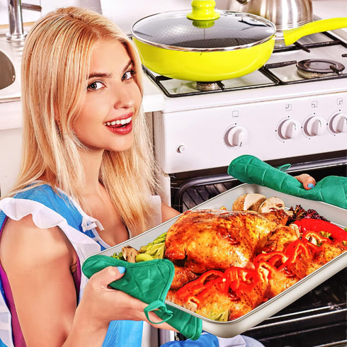 Baking Sheet with Silicone Mat Set of 4 - 2 Sheets + 2 Mats, Deedro Stainless Steel Baking Pan