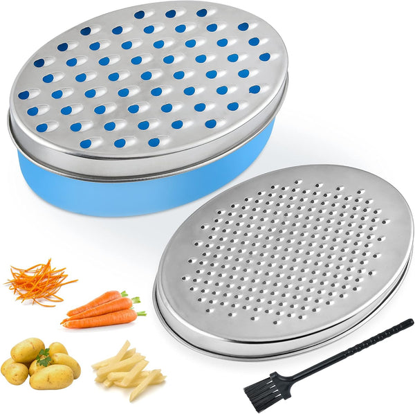 Cheese Grater with Food Storage Container & Lid, Perfect for Grating Hard Parmesan, Ginger, Vegetables (Blue)