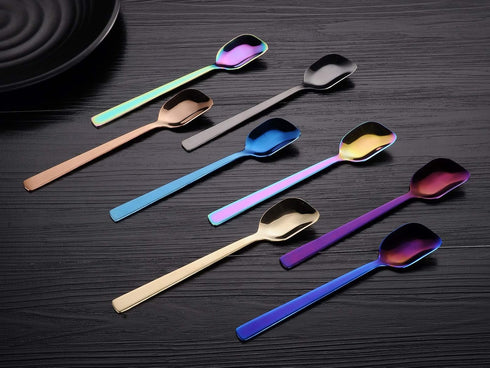 Yogurt Spoon Set of 6, Stainless Steel Gelato/Ice Cream Spoon, Multi-color Fruit Dessert Spoon, 6.4-inch