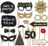 Fully Assembled 50th Birthday Photo Booth Props - Set of 30 - Cute Bday Designs with Real Glitter - Black & Gold Selfie