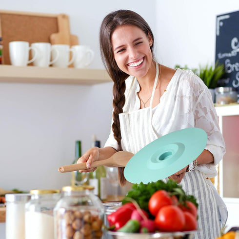 Extra Large Silicone Lids Set of 6, Teal, Sturdy Suction Seal Covers for Pots, Fry Pans, Cups, Bowls 5" to 12", Food