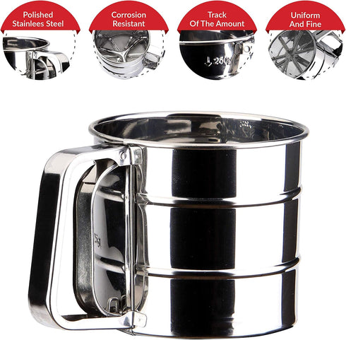 2.5 Cup Flour Sifter, Semi Automatic Small Baking Sieve, Stainless Steel Fine Mesh Sieve