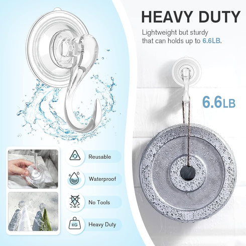 VIS'V Small Shower Suction Cup Hooks with Wipes, Heavy Duty, Removable and Reusable, Clear, 6 Pcs