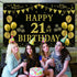 Trgowaul 21st Birthday Decorations for Her Him, Black Gold 21st Birthday Backdrop Banner, Party Supplies Photography