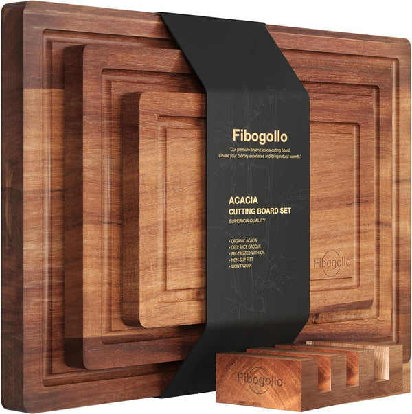 Fibogollo Acacia Wood Cutting Boards for Kitchen(Set of 3),Wooden Chopping Boards Set