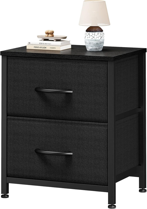 Sweetcrispy Nightstand Small Dresser with 2 Fabric Drawers Side Bedroom End Table