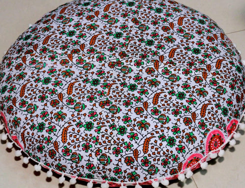 32" CRAFT KALA in Round Mandala Floor Pillow Cushion Cover Seating Throw Cover Hippie Decorative Bohemian Ottoman Poufs