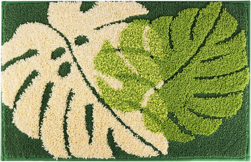 Hi Space Bathroom Rugs 24x16IN, Blue Leaves Bath Mat, Non Slip Microfiber Soft Plush for Bathroom Decor