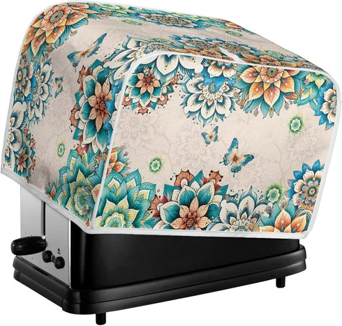 Boho Butterfly Print 4 Slice Toaster Cover, Anti-Sputtering Dust Cover, Washable Kitchen Appliance Protector