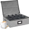 Coffee Mug Storage Box with Dividers - Durable China Storage Container for 12 Mugs, Stackable with Lid (Grey)