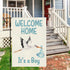 Welcome Home Baby Boy Garden Flag 12×18 Inch Double Sided Burlap Flag for Newborn Gender Reveal Lawn Yard Sign
