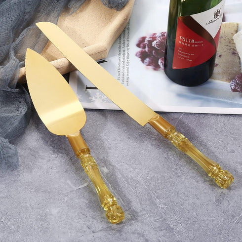 TANG SONG Simple Design Wedding Cake Knife and Serving Set for Parties, Weddings, Birthdays, Anniversaries, Golden