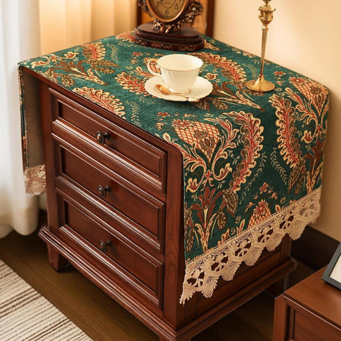 Nightstand Cover with Lace Trim Floral Pattern :Slip-Resistant Dustproof Table Cover for