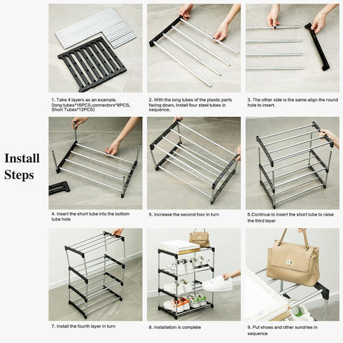 OLYREO Closet 3 Closet Stackable Small Shoe Rack for Tier, Sturdy Shoe Rack Organizer for Front Door Entrance