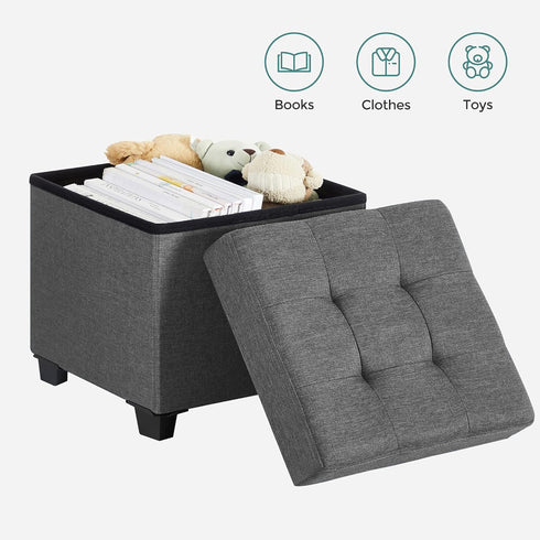 SONGMICS 15 Inches Cube Storage Ottoman, Dark Gray Bedroom Bench with Storage, Foot Stool Holds Up to 660 lb