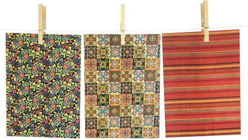 Kitchen Dish Towels, 100% Natural Cotton Mexican Fiesta Talavera Floral Prints, Set of 3 Multi-Color Dishcloths
