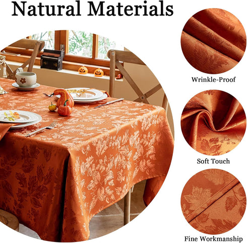 Countryside (52x70 Inch, Joyfol Day Fall Thanksgiving Tablecloth, Jacquard Fabric Autumn Rectangle Table Cloth, Leaves
