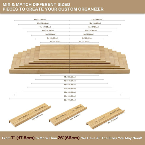 Angimio 8 Set- 7" 14" (7" 14") Bamboo Spice Rack Drawer Organizer - Pieces Wide Per Piece - Combine Pieces Into Wide