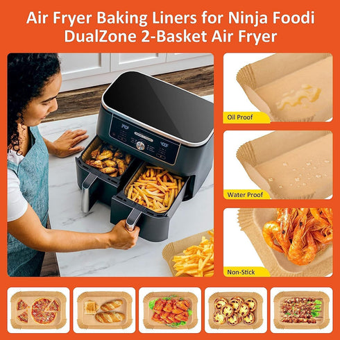 100PCS Food Grade Parchment Air Fryer Liners for Ninja DZ201 DZ071 DZ401 DZ550, Disposable Baking Paper, Oil/Water Proof