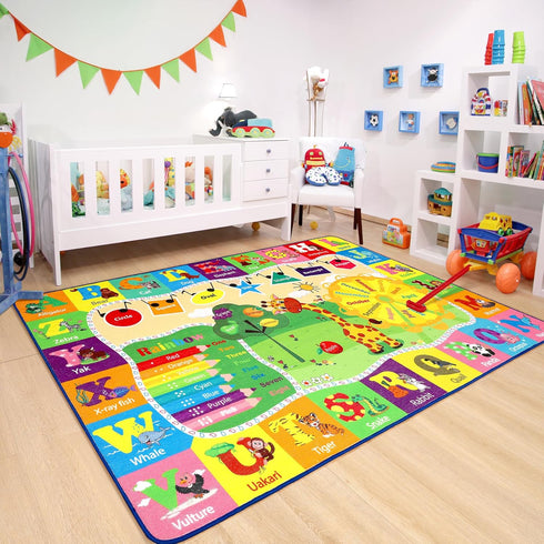 4x6 Chicrug Educational Kids Area Rug for Playroom, TPR Non Slip Kids Classroom Carpet Rug for Learning ABC Animal