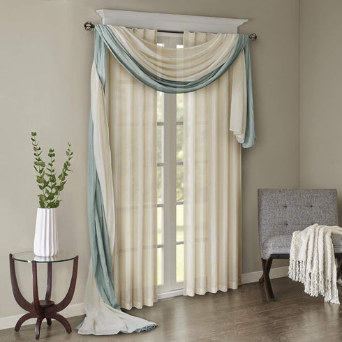 Madison Park Harper Sheer Bedroom Curtain - Modern Contemporary Window Panel for Kitchen, 42" x 144", Cream