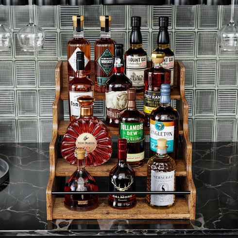 4 Countertop KLM Liquor Bottle Display Shelf, Coffee Syrup Rack Organizer, Step Liquor Wine Rack, mini bar,liquor