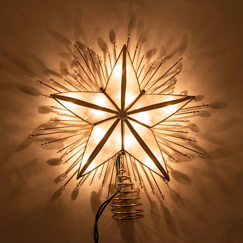Kurt Adler 10-Light Capiz and Wire Snowflake Christmas Treetop, 10-Inch, Silver