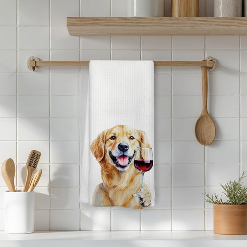 16x24 Inch, CC144 Golden Retriever Wine Kitchen Towels, Golden Retriever Gifts for Women Dish Tea Towels for Kitchen